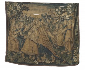 Belgian style woven antique figural tapestry