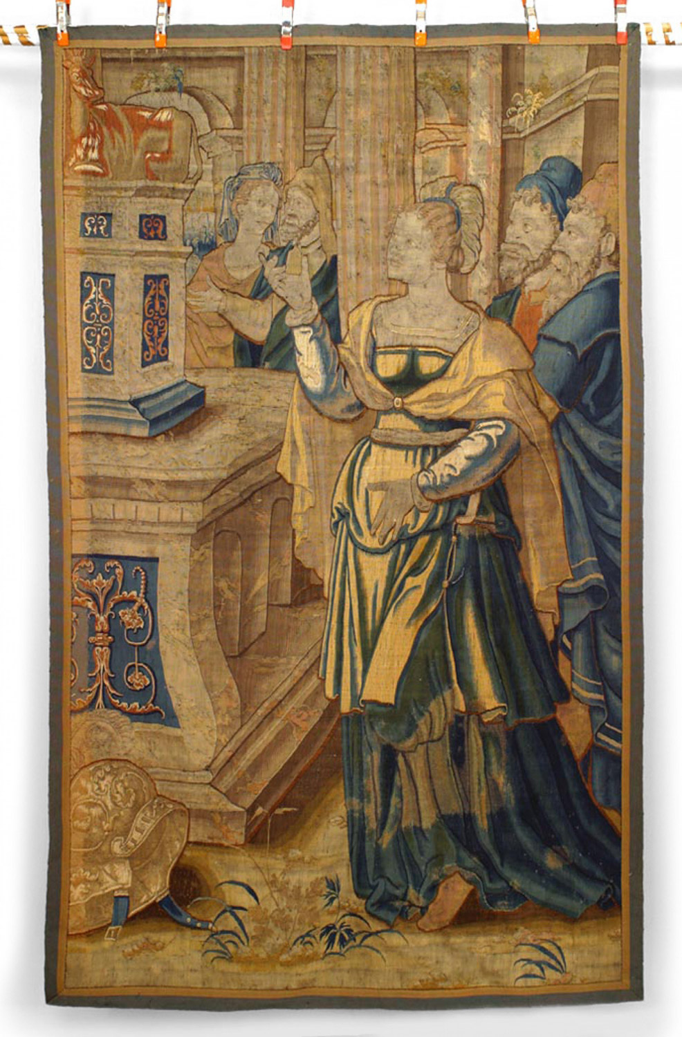 Belgian woven tapestry with lady and figures