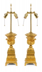 French Charles X bronze dore urn table lamps