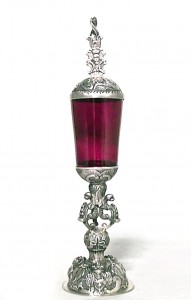Italian rococo style red glass and silver chalice