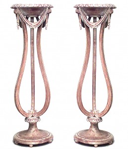 Pair french bleached festoon pedestals