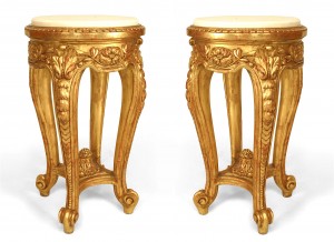 French regence gilt and marble top end tables