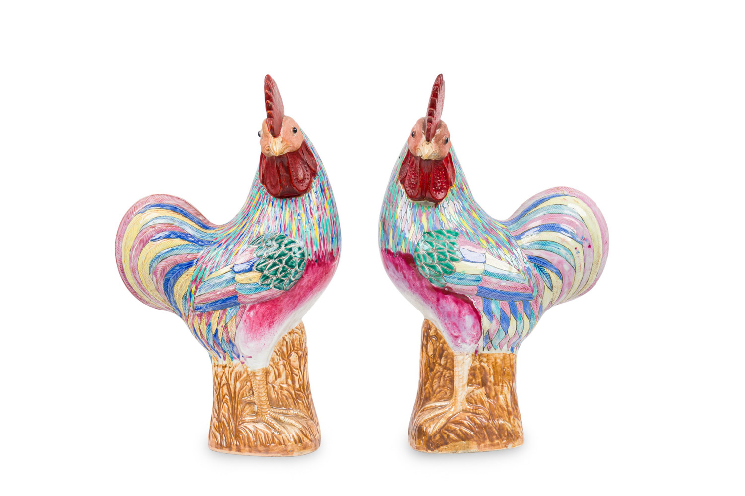 Chinese polychrome porcelain roosters
