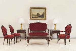 French victorian red velvet living room set