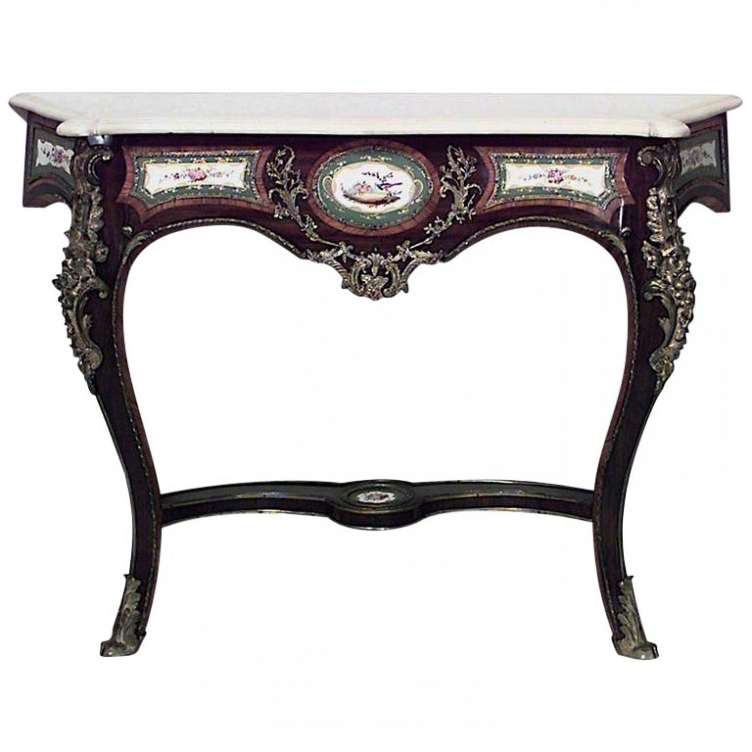 French louis xv kingwood porcelain console table