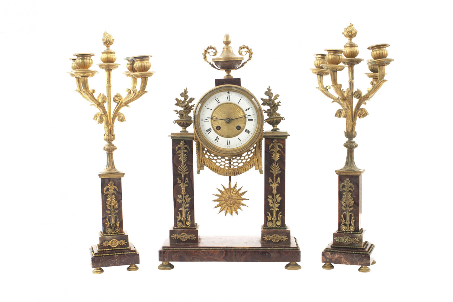 3 Piece french louis xvi marble clock set 1