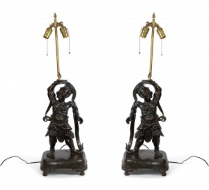 Japanese bronze samurai figural table lamps 1