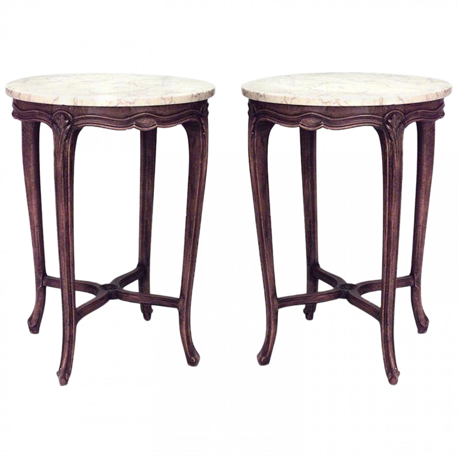 French louis xv small walnut and marble end tables
