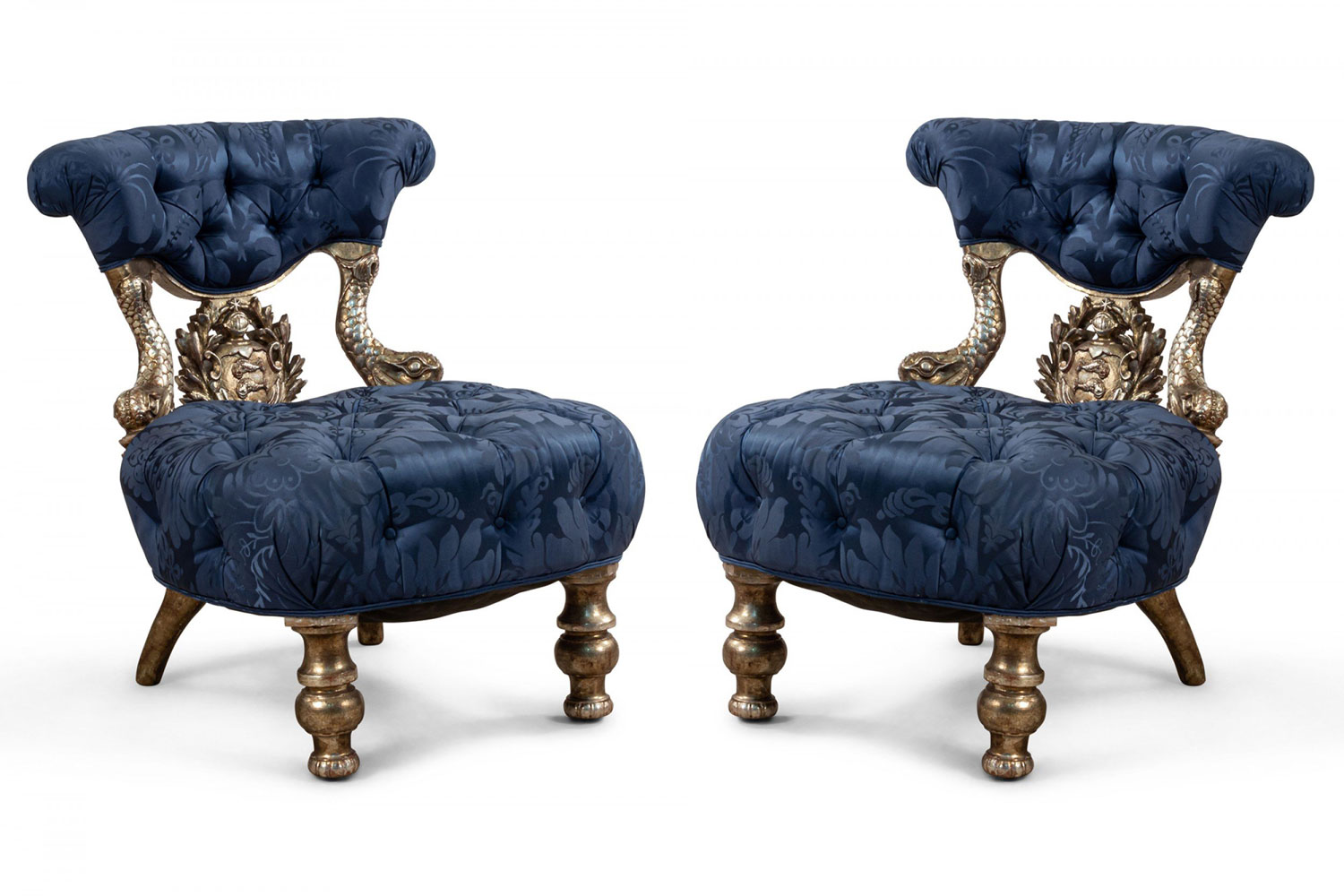 Italian venetian blue tufted chairs 1