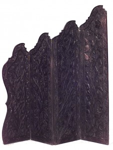 Burmese carved teak 4 fold screen