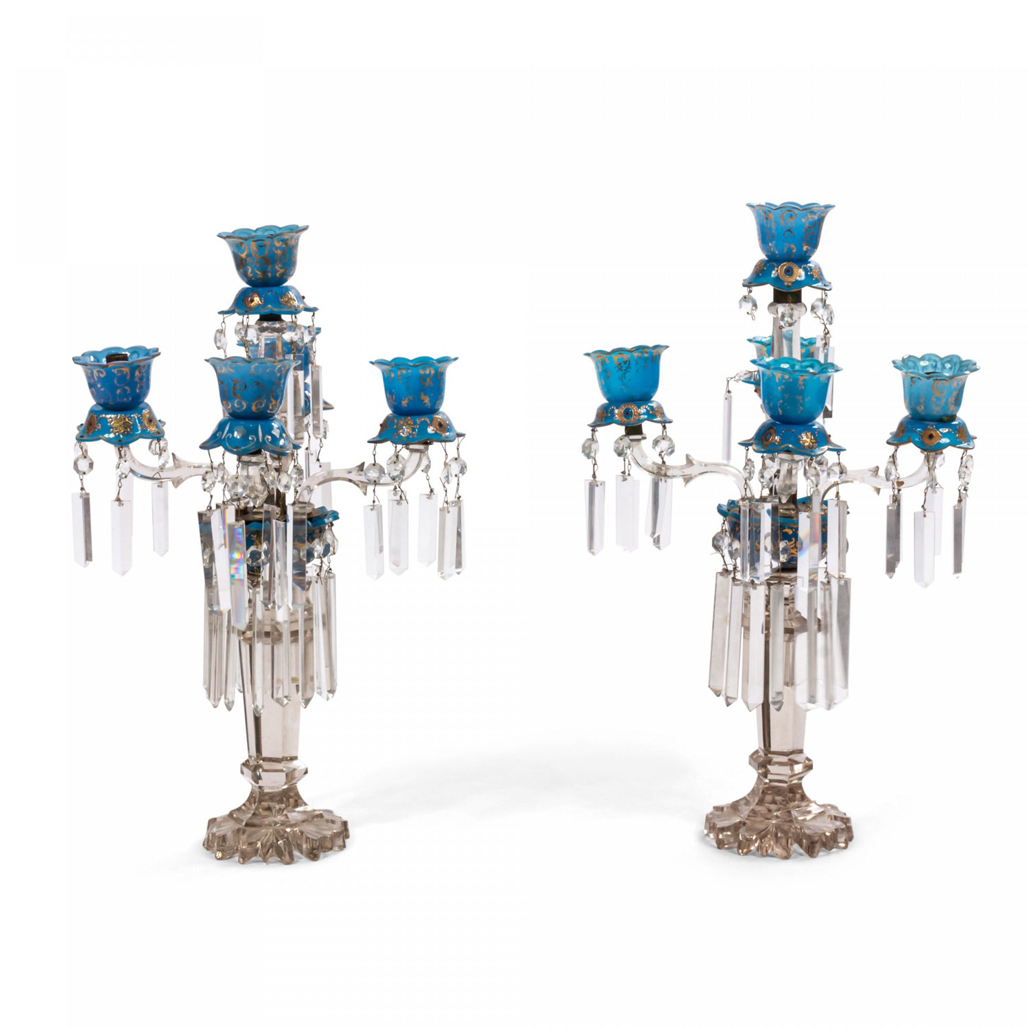 English victorian crystal and opaline candelabras 1