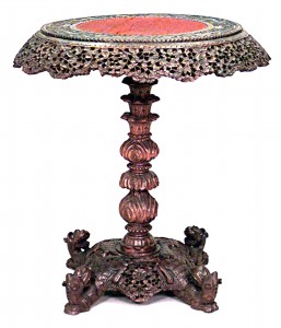 Asian burmese walnut end table