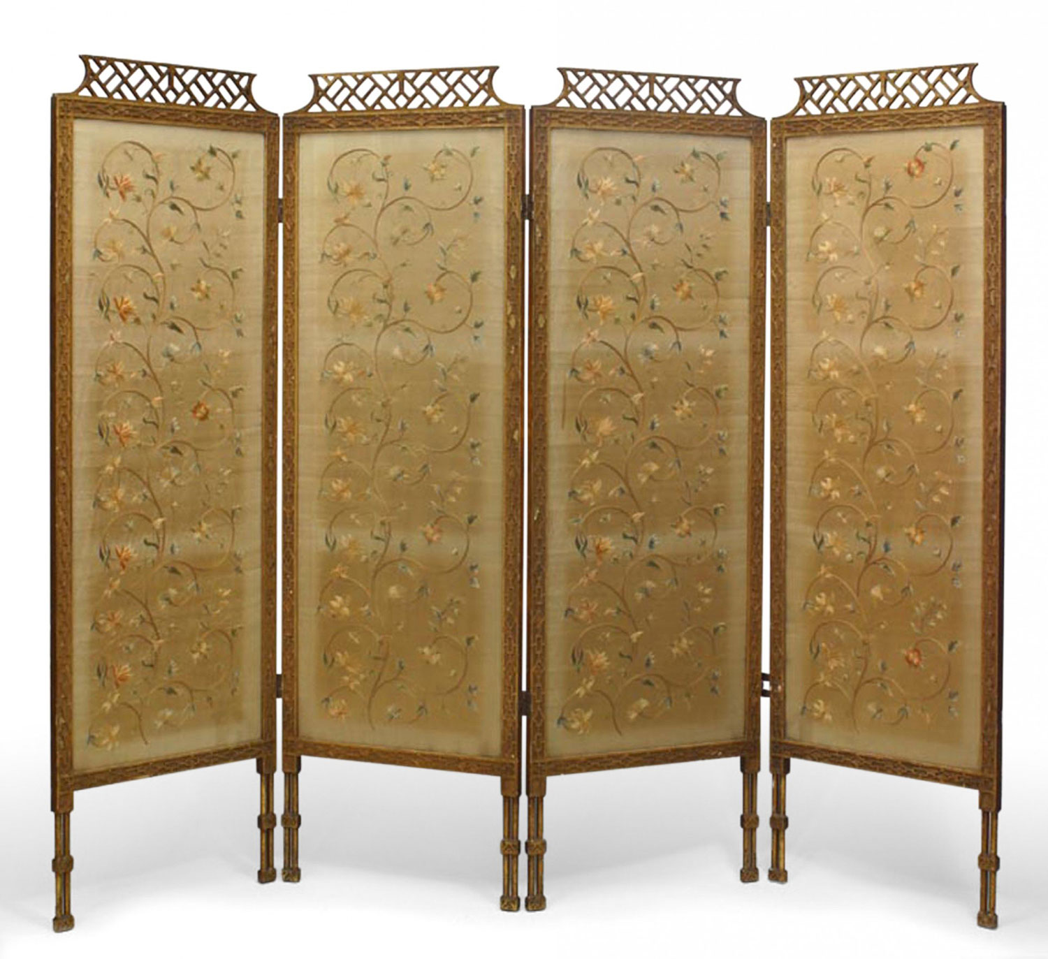 Chinese chippendale gilt 4 fold screen