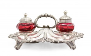 English victorian silver and cranberry glass inkwell 1