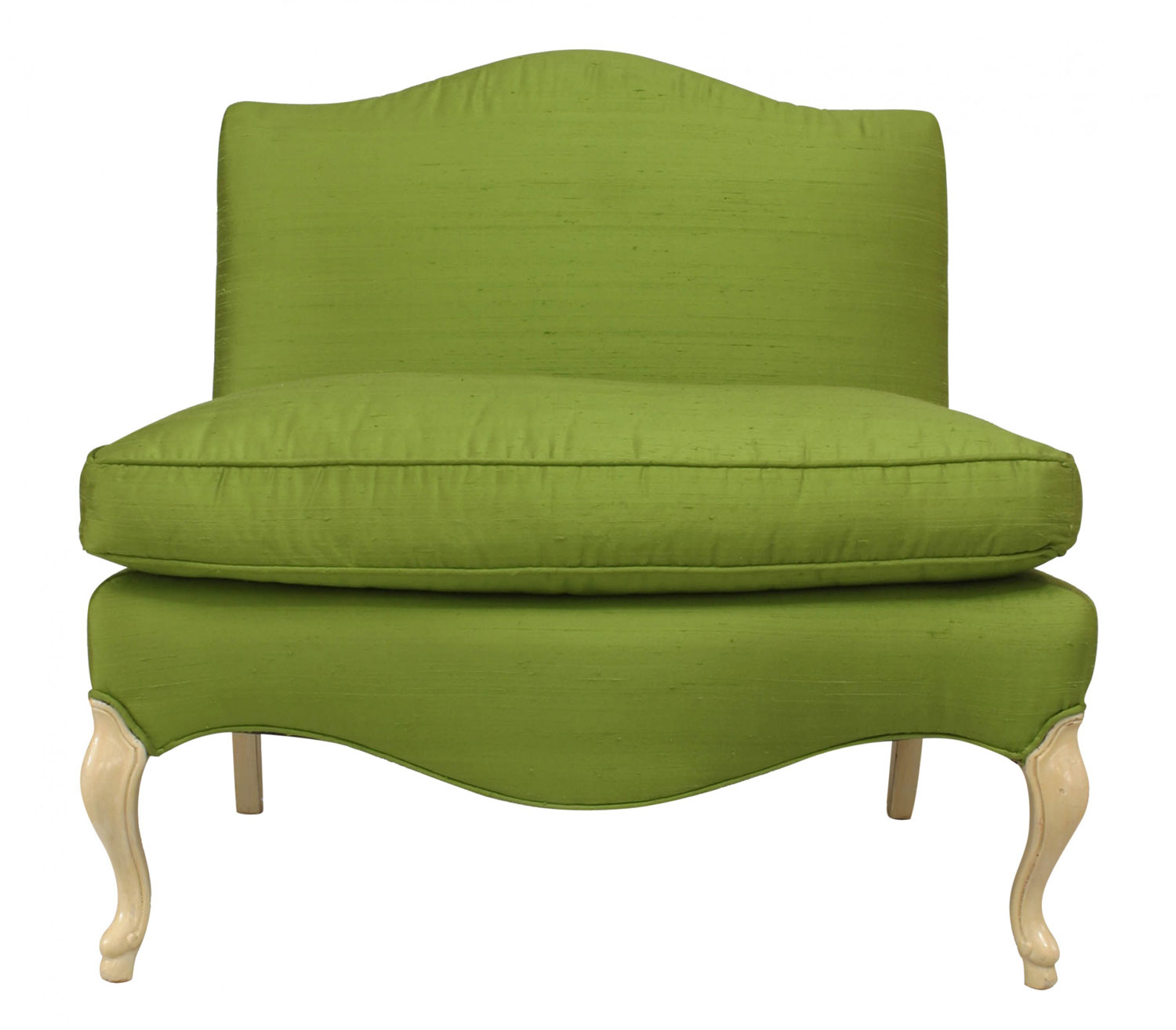 French louis xv green silk slipper chair 1