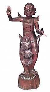 Pair of burmese carved teak standing figure 1