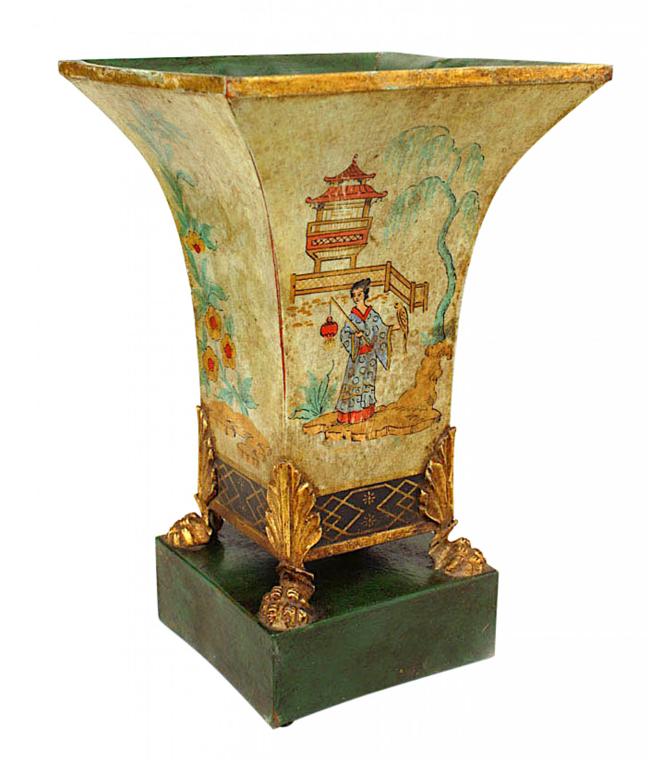 English recency style chinoiserie celadon pot