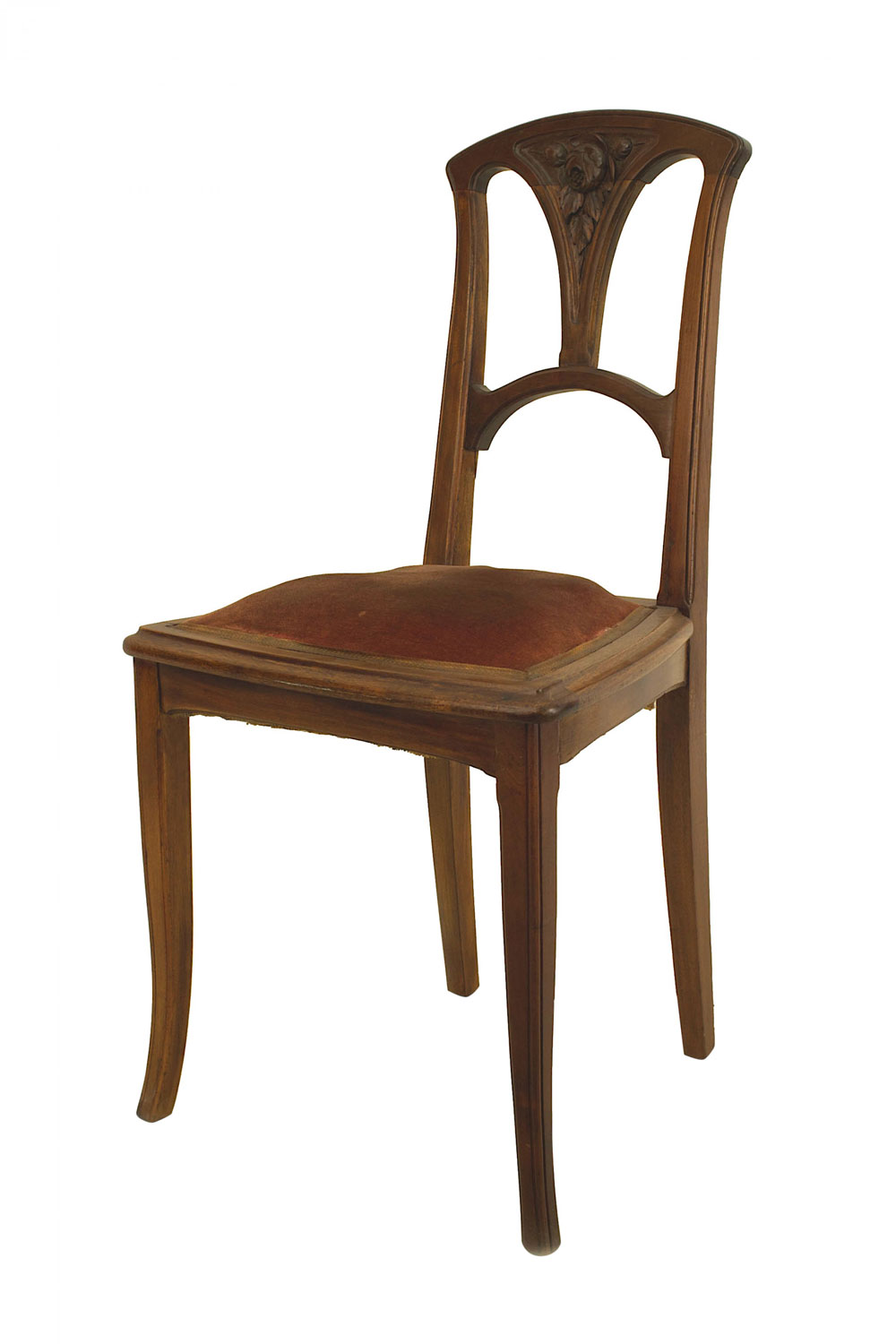 French art nouveau walnut and velvet side chair