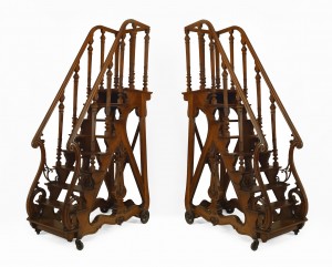French walnut library ladders 1