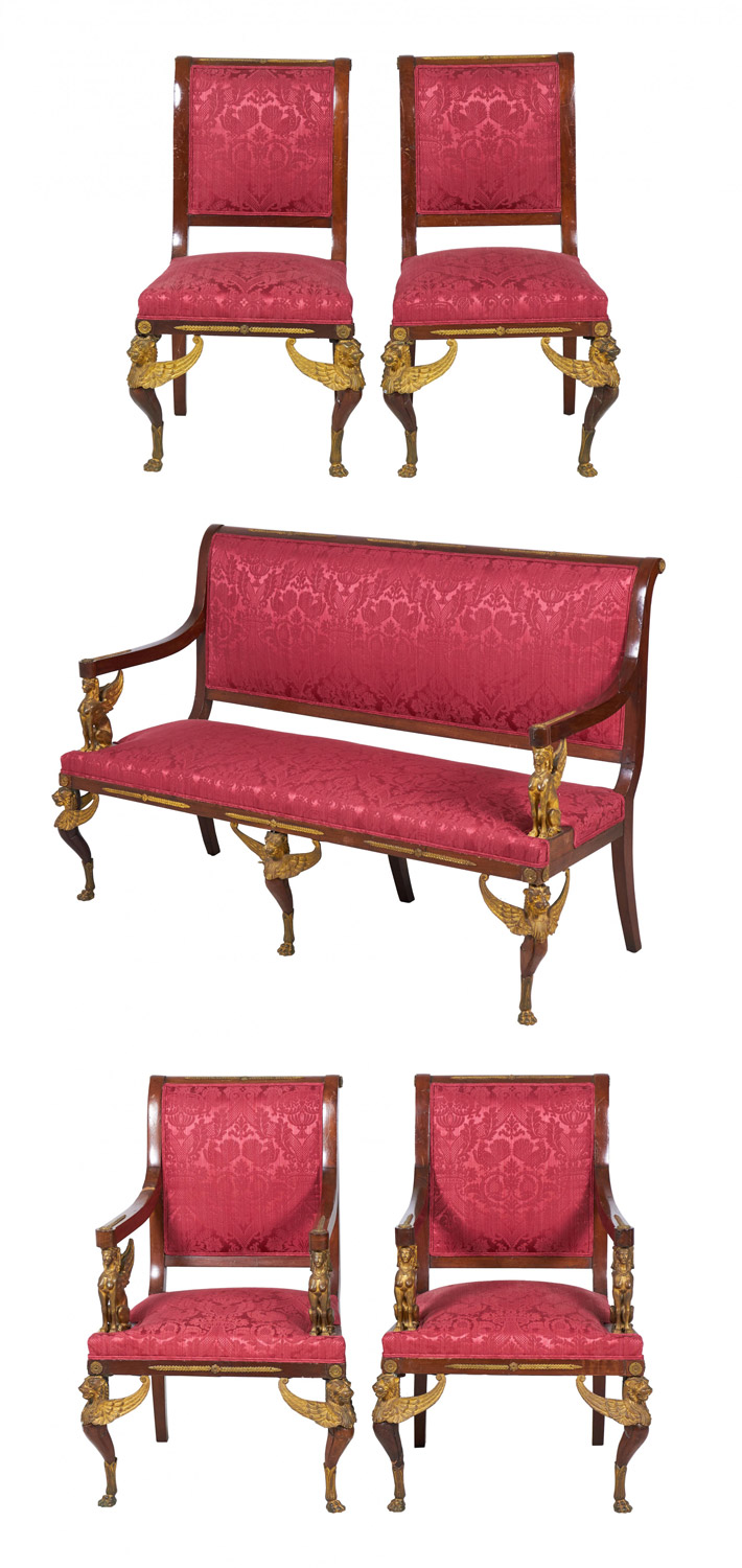 Set of 5 french empire mahogany living room set