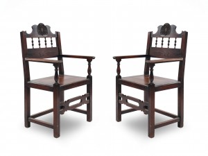 Set of 7 english renaissance walnut arm chairs