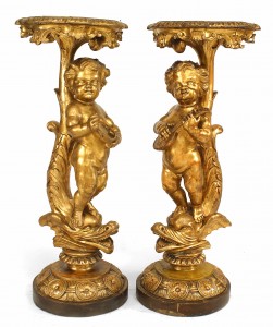 Pair louis xv gilt cherub pedestals