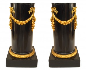 Pair of french empire black lacquer pedestals 1