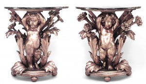 French louis xv gilt cupid marble top console table 1