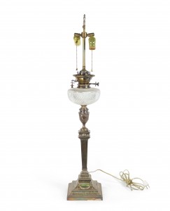 English adam silver plate table lamp