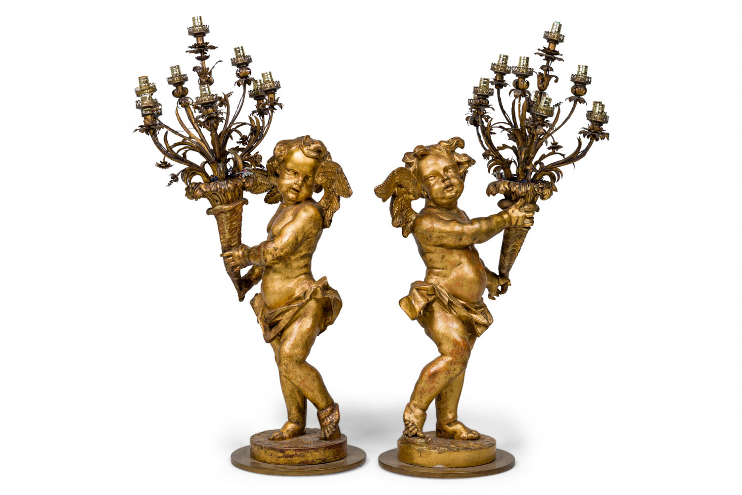 French louis xv style gilt cherub torchieres