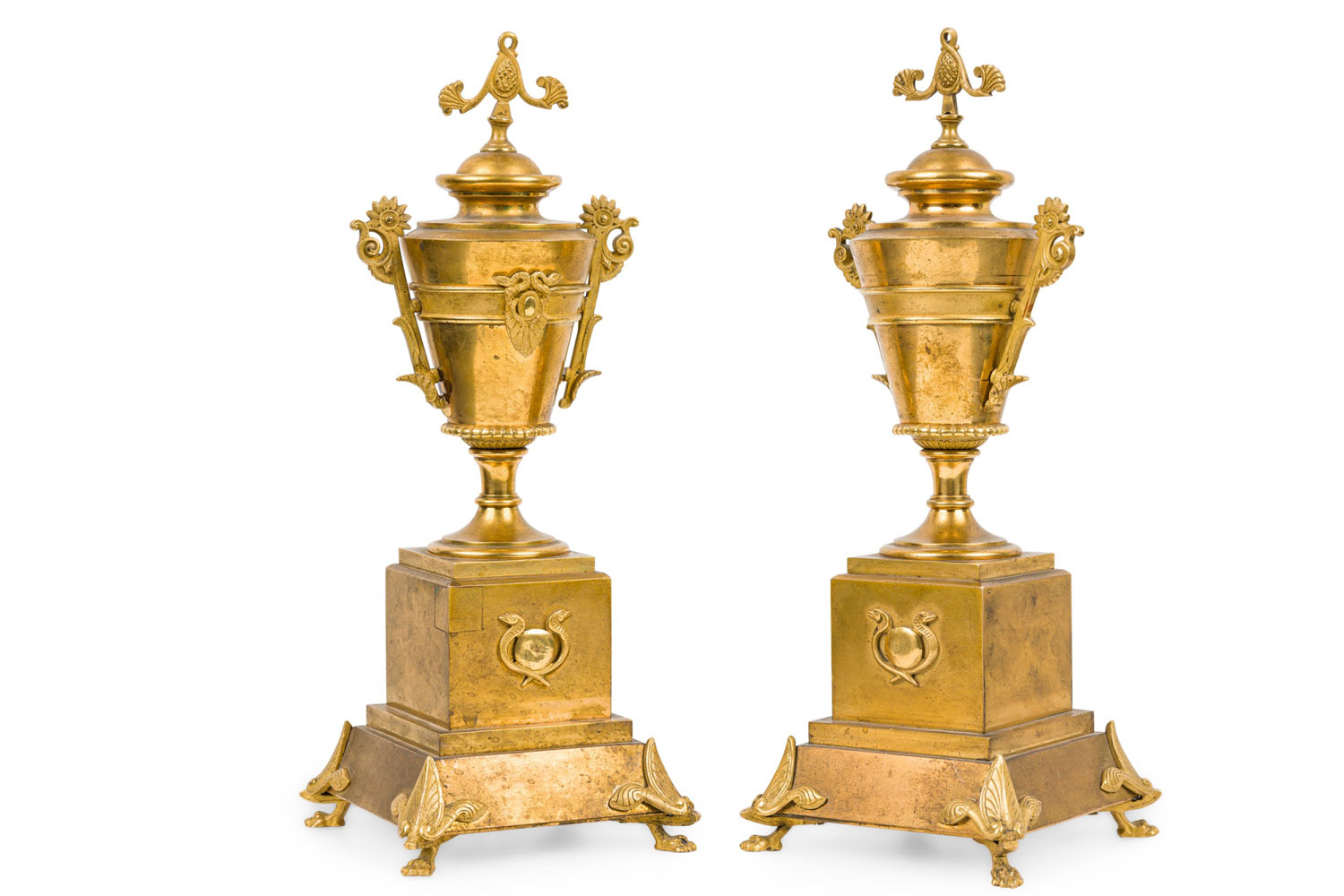 Pair of french empire style gilt bronze urns 4