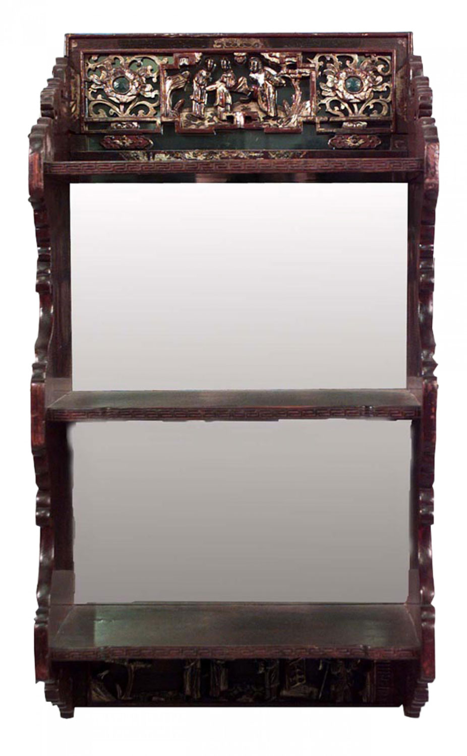 Chinese maroon lacquered wall shelf