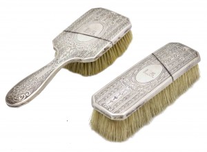 2 Piece english victorian silver brush set