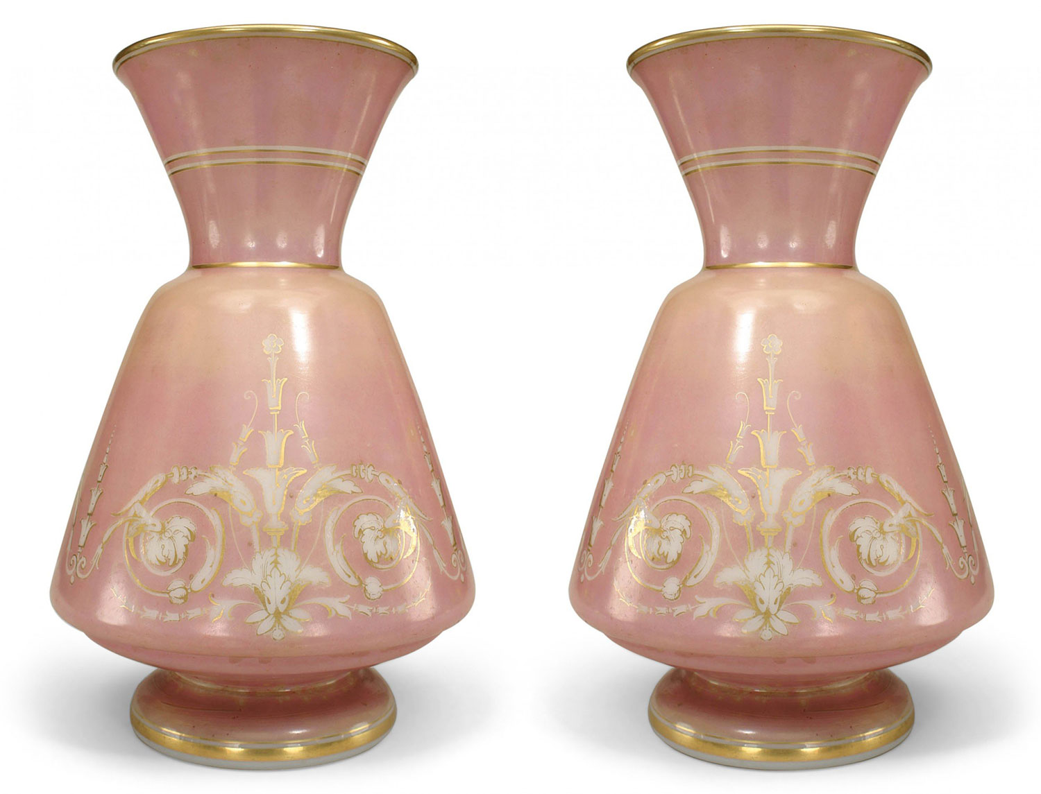 Pair of french victorian pink opaline glass vases