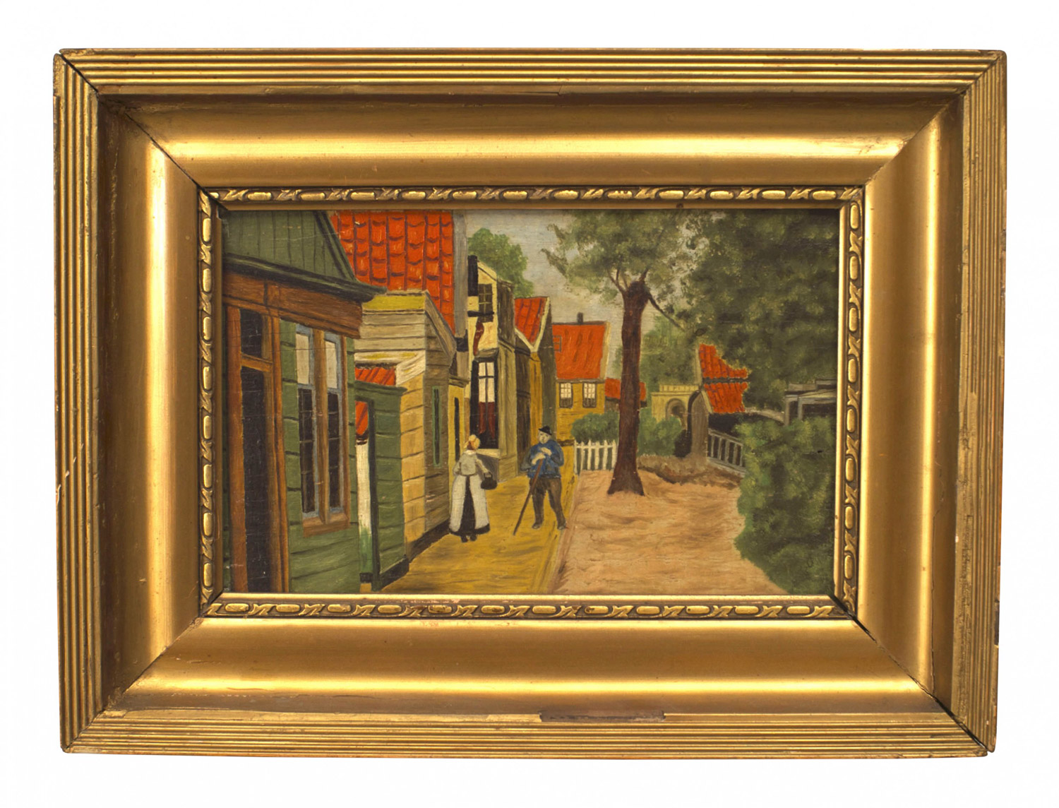 Dutch oil painting of street with figures