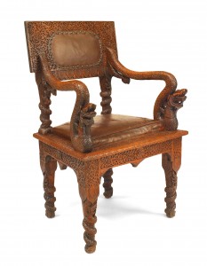 Burmese oak leather arm chair