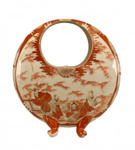 Japanese style orange and white round porcelain vases 1