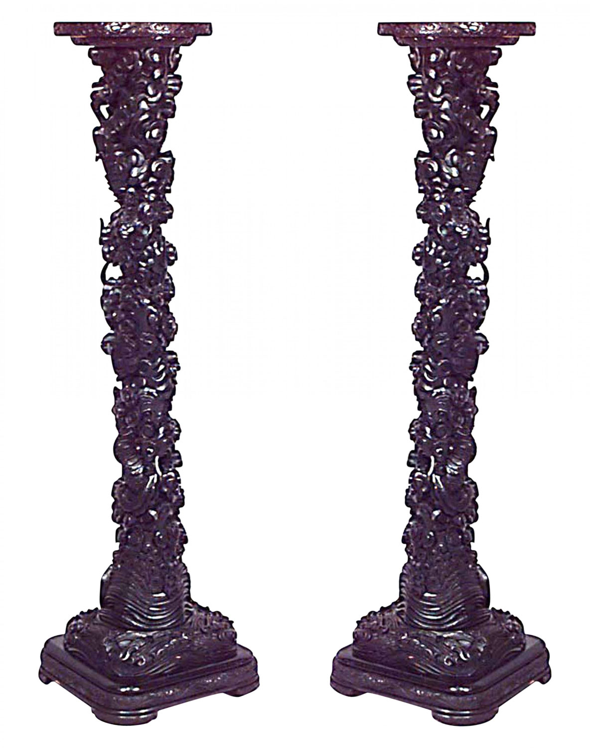 Pair chinese ebonized carved scroll