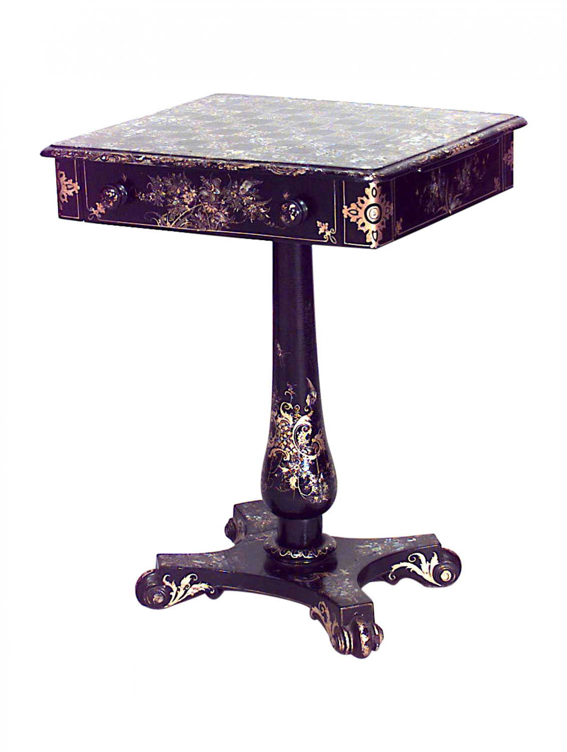 English victorian papier mache chess checkers game table
