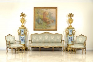 French louis xv green damask living room set 2
