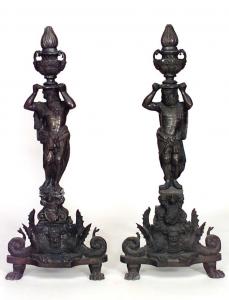 Pair of renaissance bronze figure andirons
