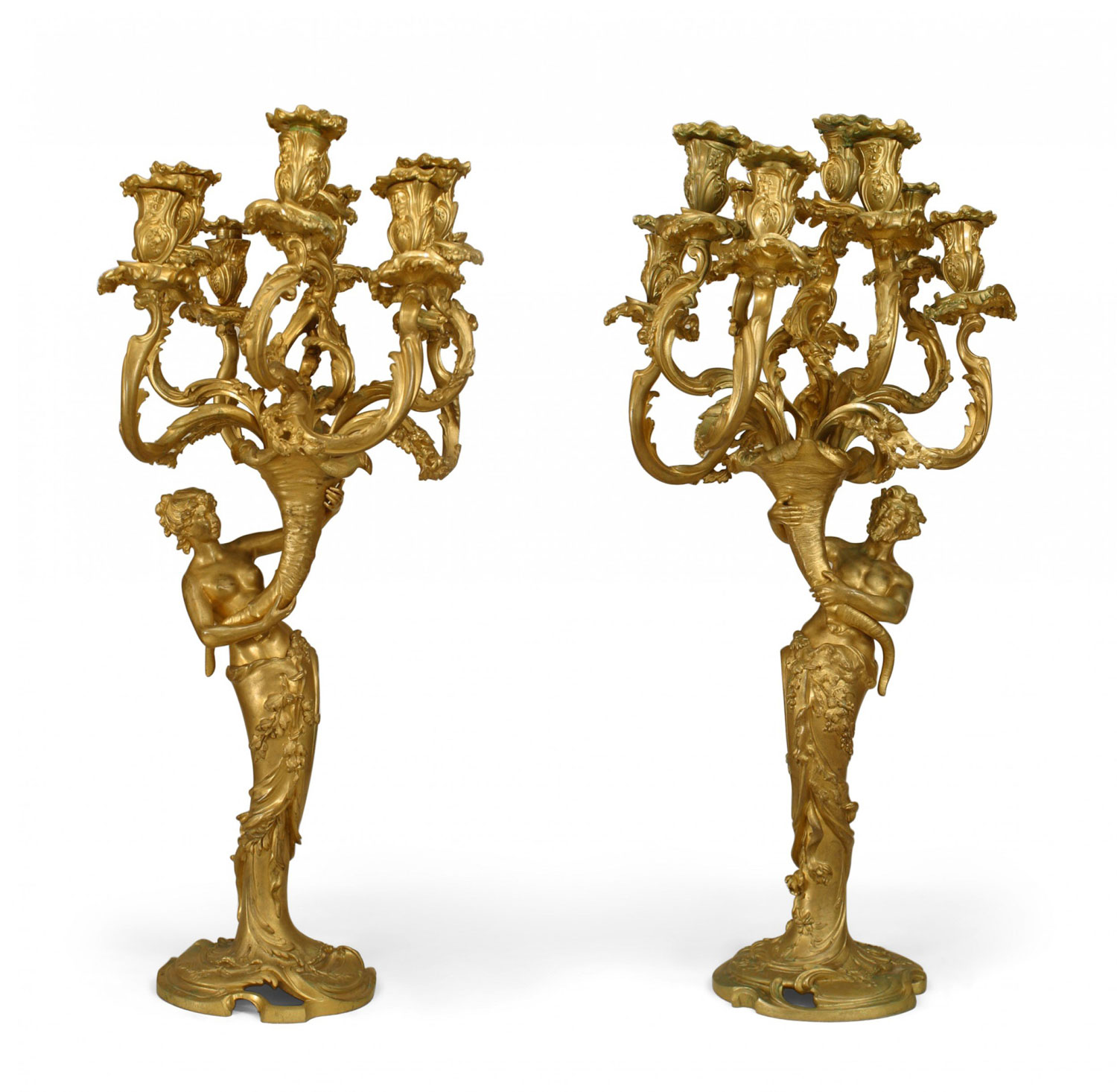 French louis xv style gilt bacchus candelabras