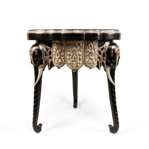 English regency black lacquered elephant side table