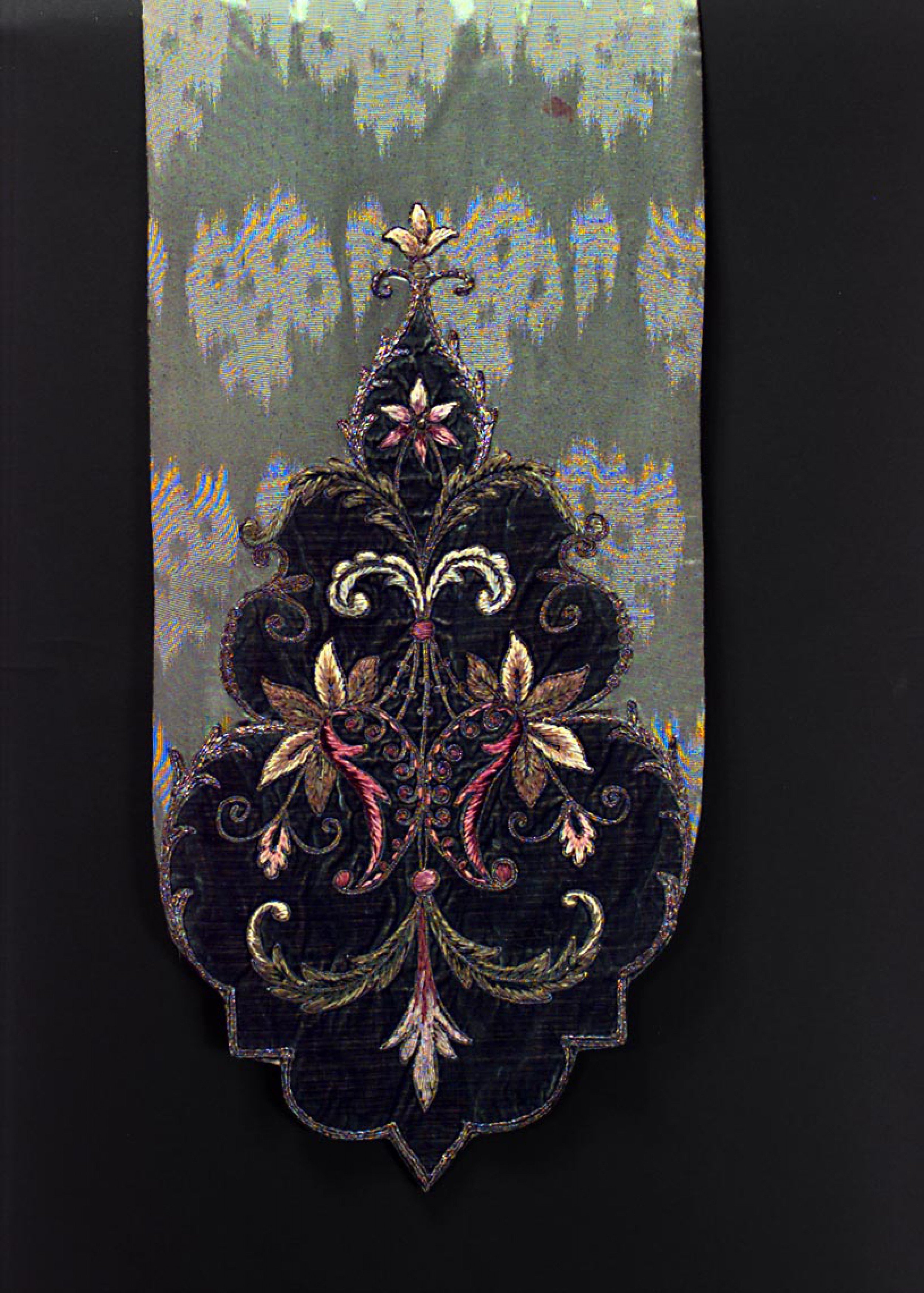 American victorian green silk and velvet table runner