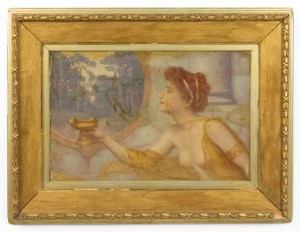 English oil painting of lady with urn