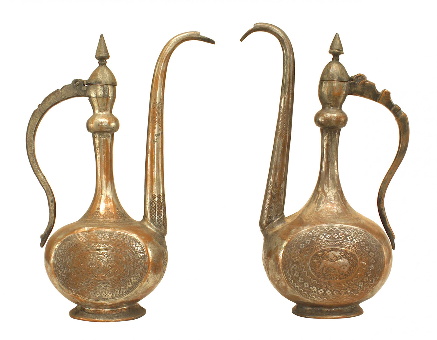 Middle easter moorish silver and copper ewers 1