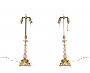 French mid century quartz and bronze table lamps