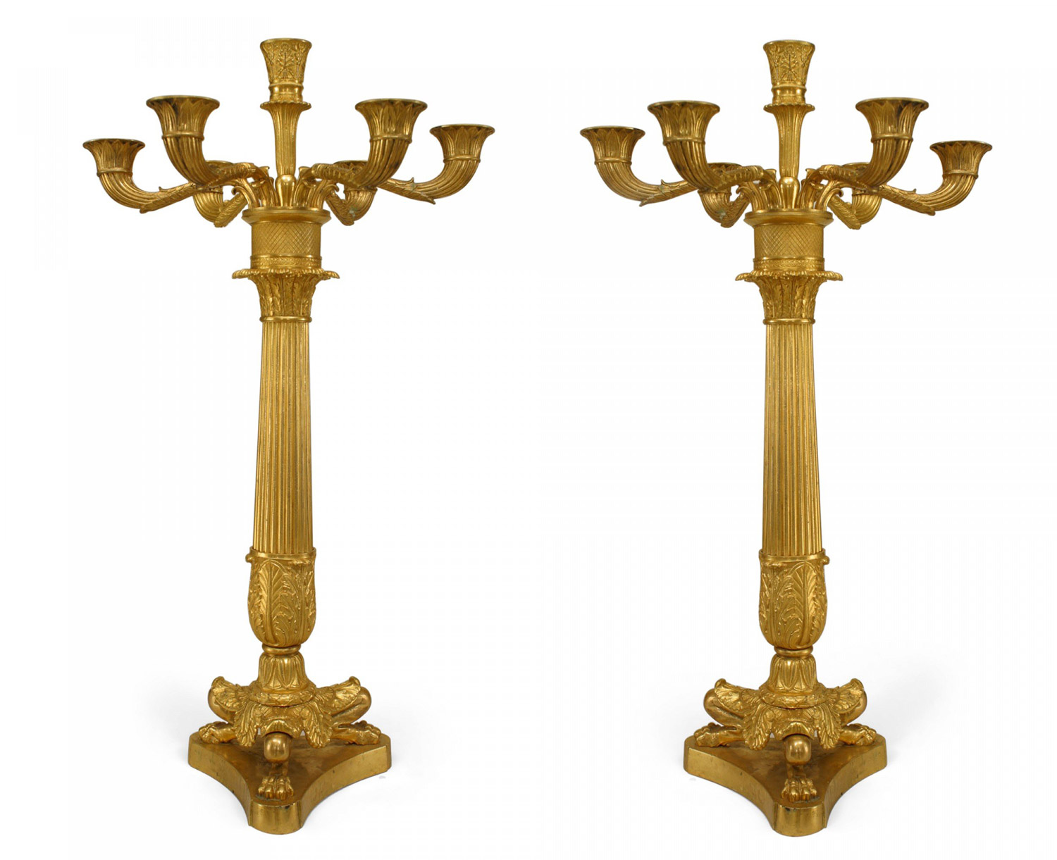 French louis xvi bronze dore column candelabras