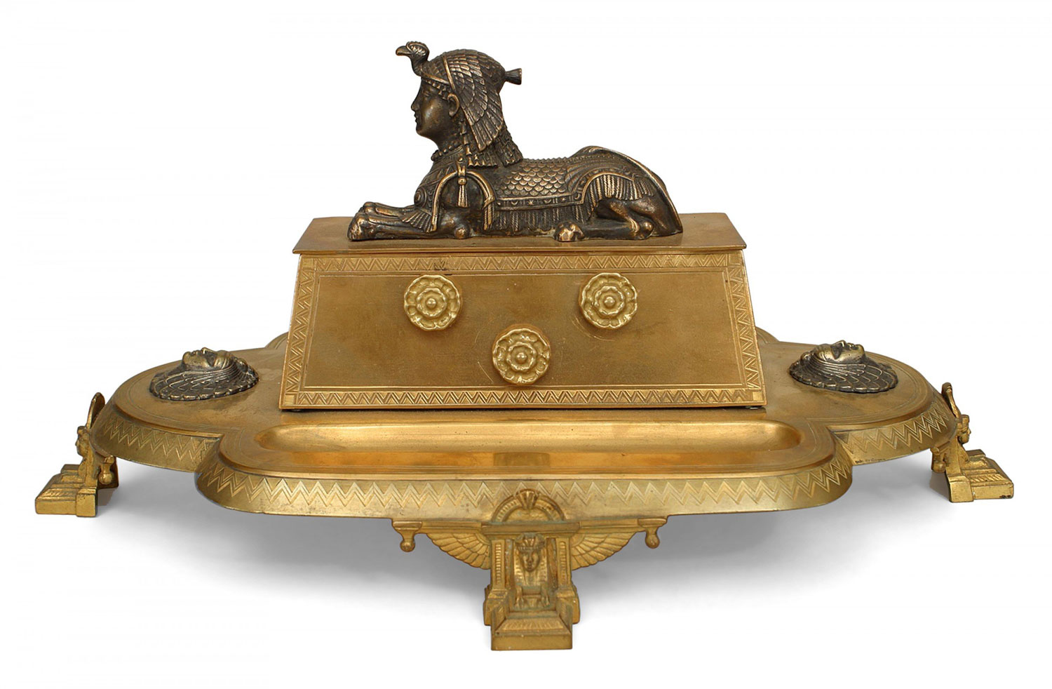 French empire bronze egyptian inkwell