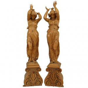 Victorian pine draped female figures